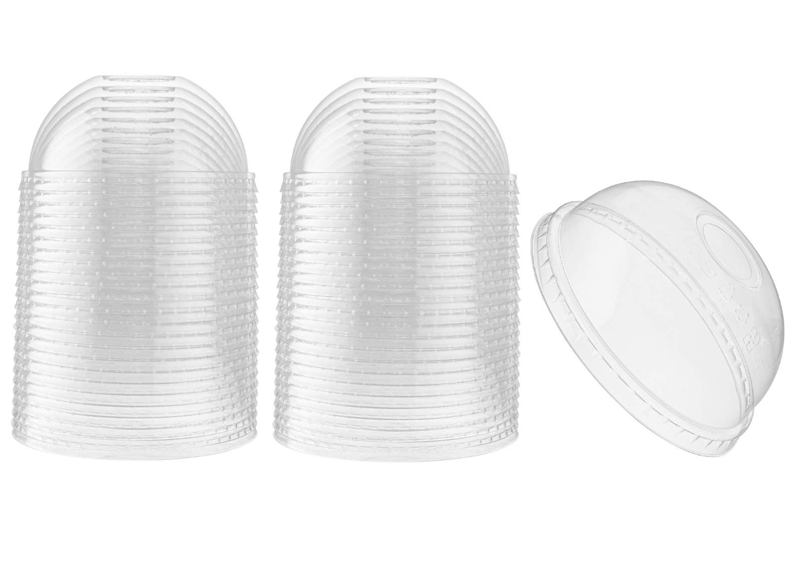[50 Count] Crystal Clear PET Plastic Dome lids With Straw Slot Fits 14, 16, 20, & 24 oz Cups for Iced Coffee, Milkshake, Slurpee, Ice cream, Razzle, Slush, Smoothy, Party's,