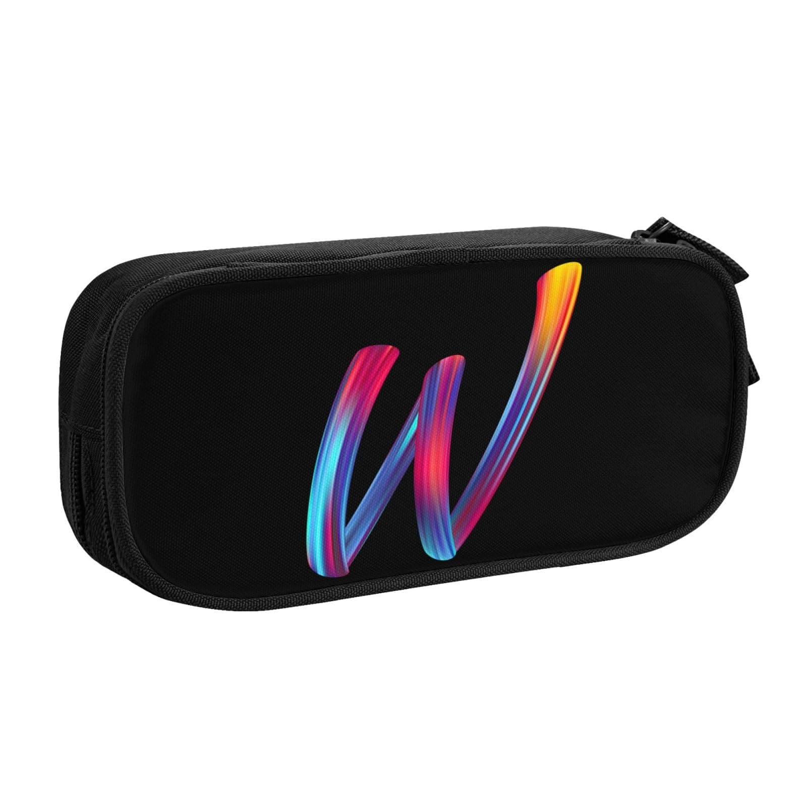 Cute Initial Pencil Case for Kids Students, Large Capacity Pencil Pouch for Boys Girls, Letter Design Pencil Box Pen Bag Office Stationery Organizer, Rainbow Letter W