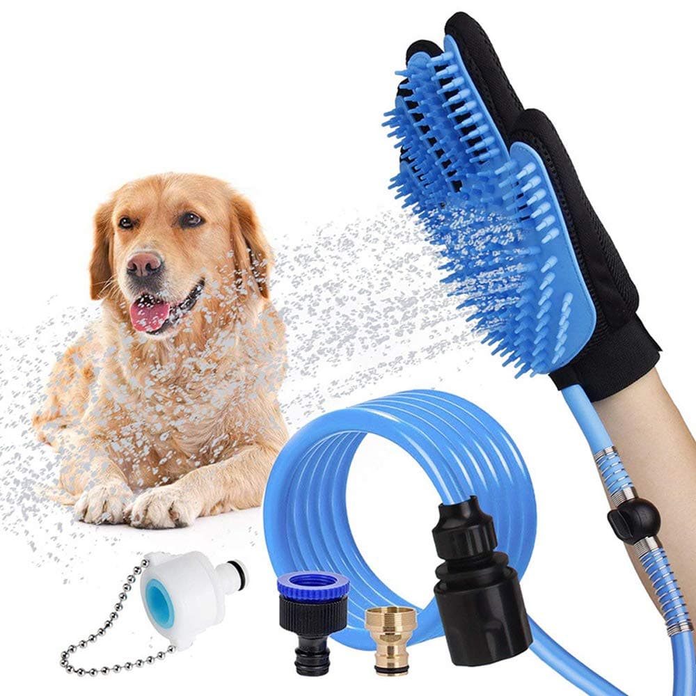 Très Chic Mailanda Pet Bathing Tool Pet Shower Sprayer Massaging Glove Pet Scrubber Attachment Set for Pet Bathing, Dog Shower Sprayer with 14.5ft Hose & 3 Adapters