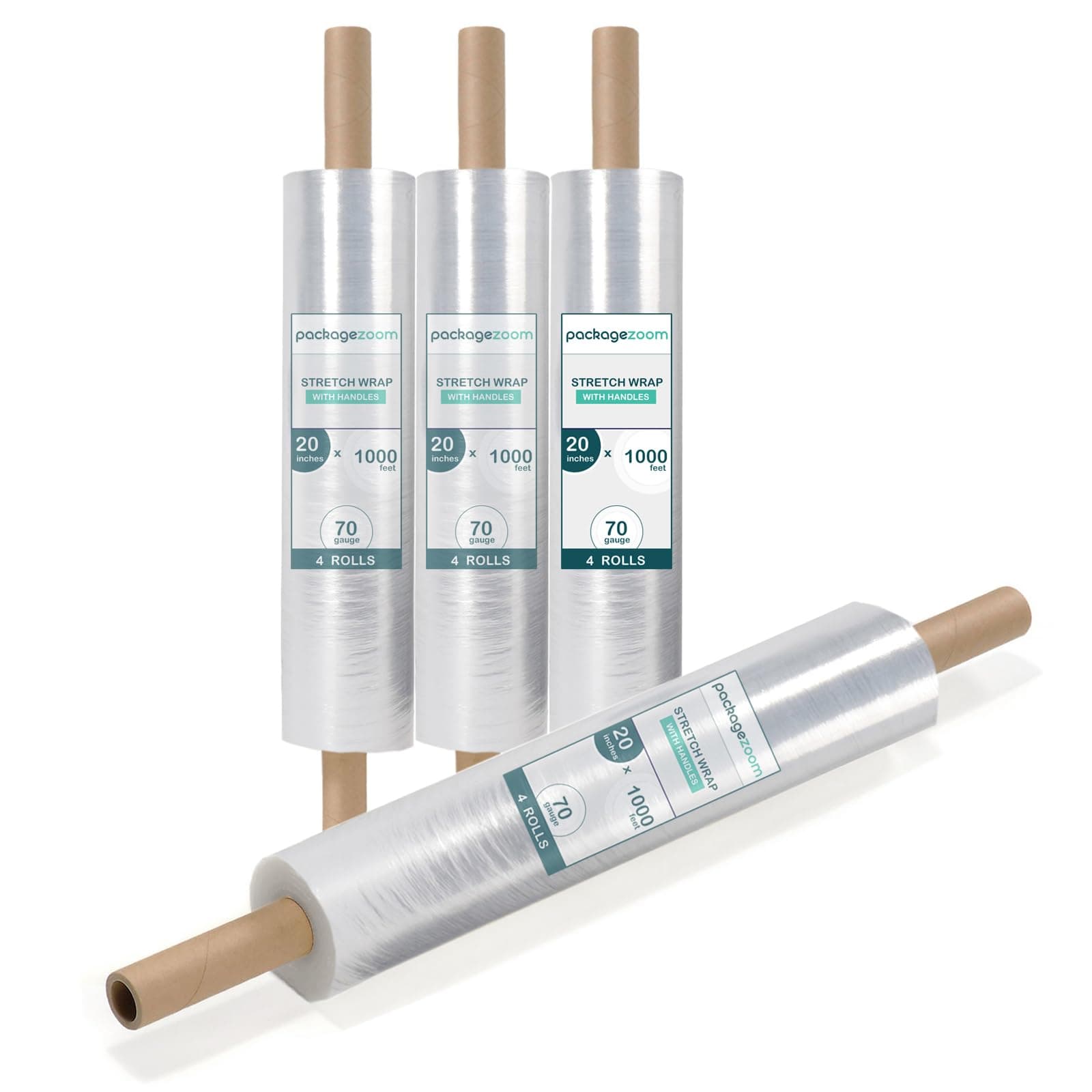 20 inch x 1000 Feet Stretch Wrap with Handle, Clear Stretch Film, 4 Rolls