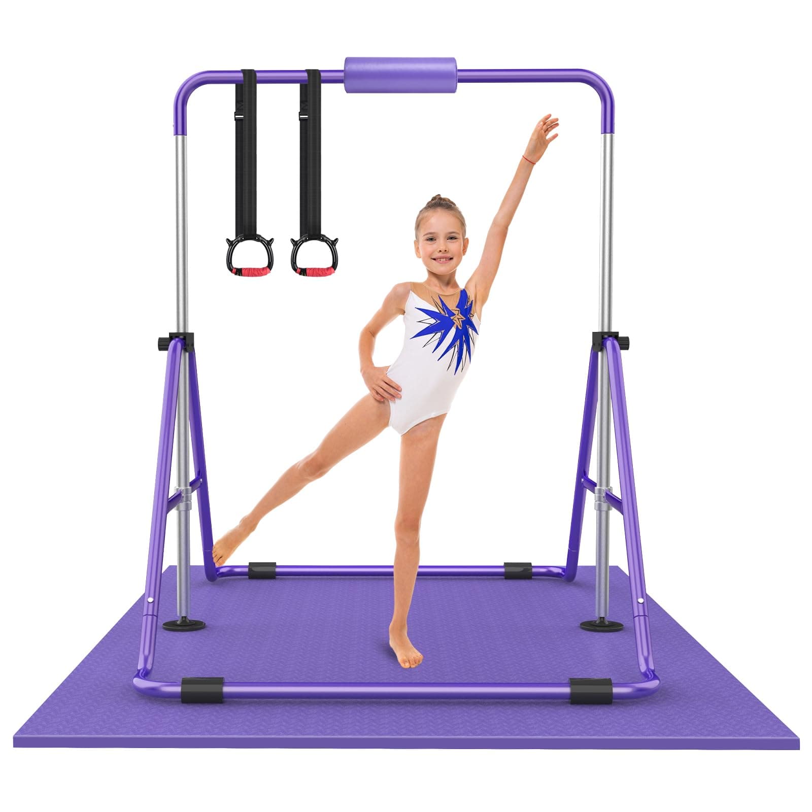 RINREA Gymnastic Bars for Kids with Adjustable Height, Folding Gymnastic Training Kip Bar, Expandable Horizontal Bar for Home