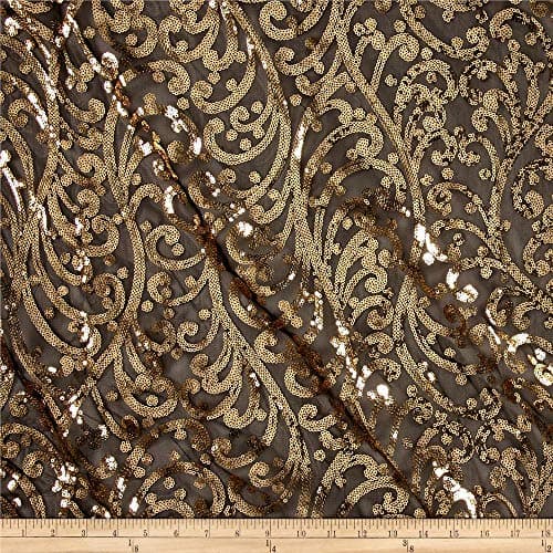 Unique Quality Fabrics Starlight Sequined Mesh Andora Fabric by The Yard, Gold/Black