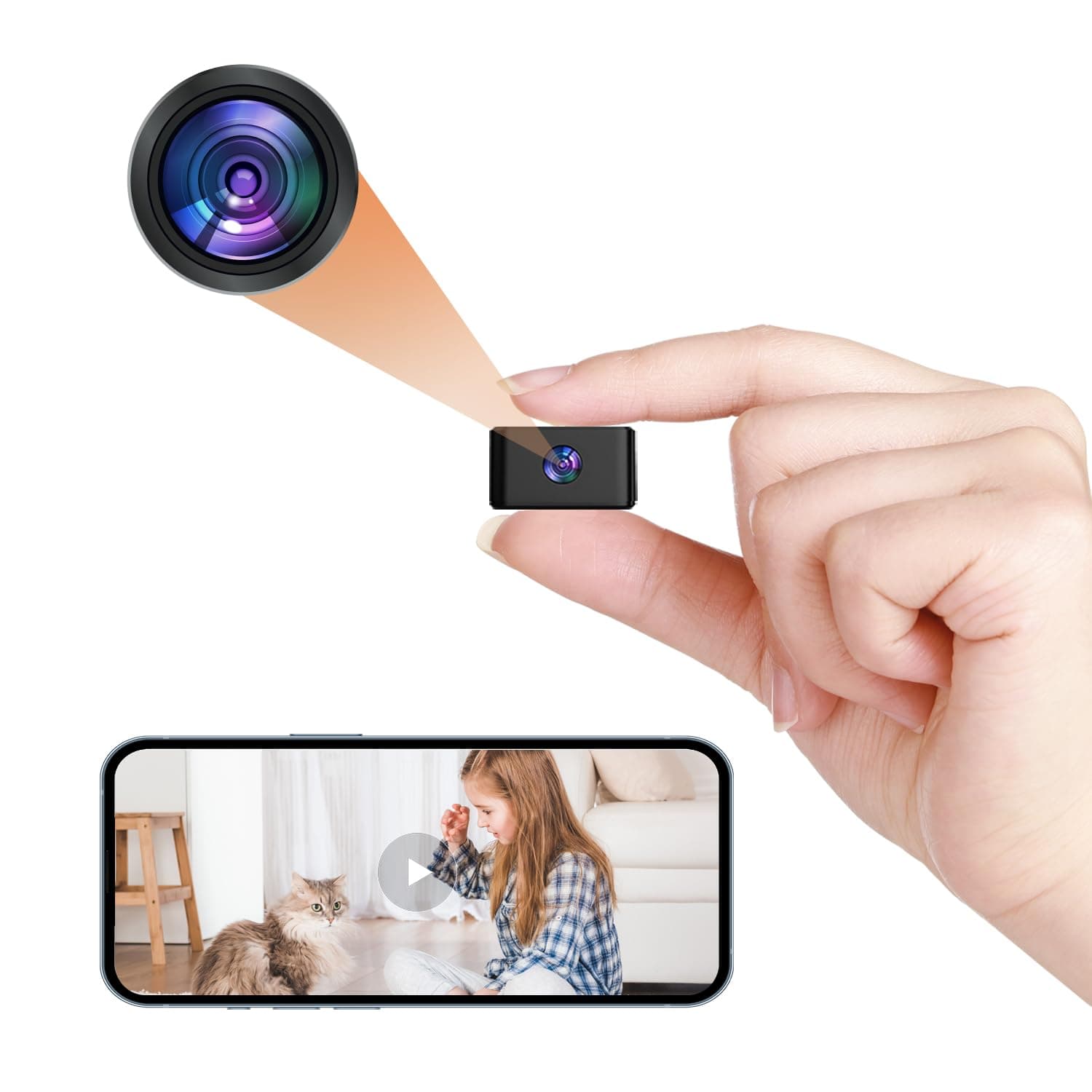 FJJVFF Mini Spy Camera - WiFi Hidden Camera - 1080P Home Security Cam - Nanny Cam - Portable Tiny Camera, Real-time Videotaping and Motion Detection, for Pet/Interior/Household Surveillance