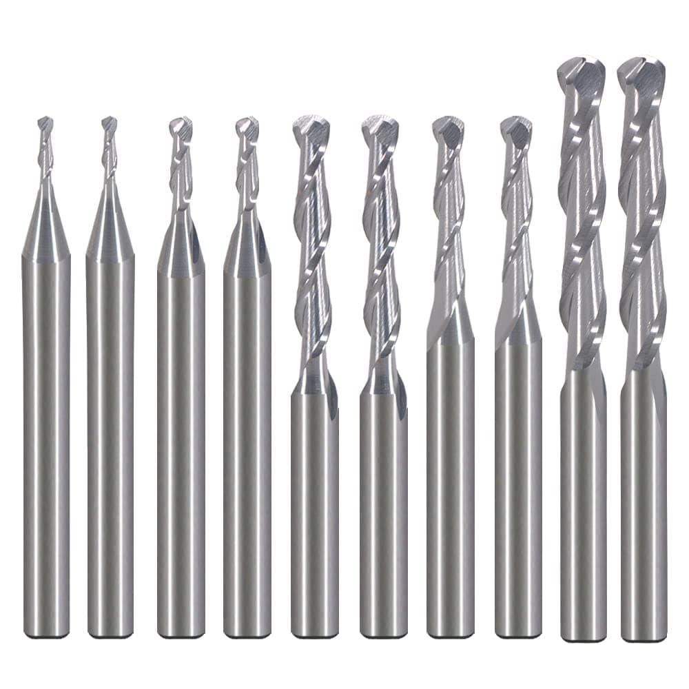 HOZLY for Wood Working Set Diameter 1mm 1.5mm 2.0mm 2.5mm 3.175mm Carbide Ball Nose End Mill CNC Engraving Router Bits Milling Cutter