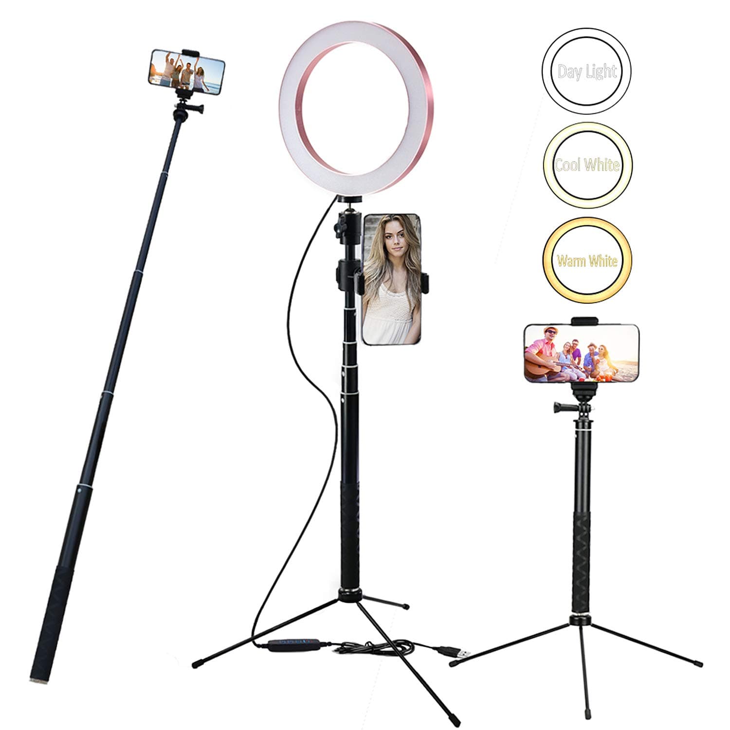 8" Selfie Ring Light with Tripod Stand &Cell Phone Holder Desktop Lamp Mini Light for YouTube Video and Live Stream/Makeup/Photography/iPhone