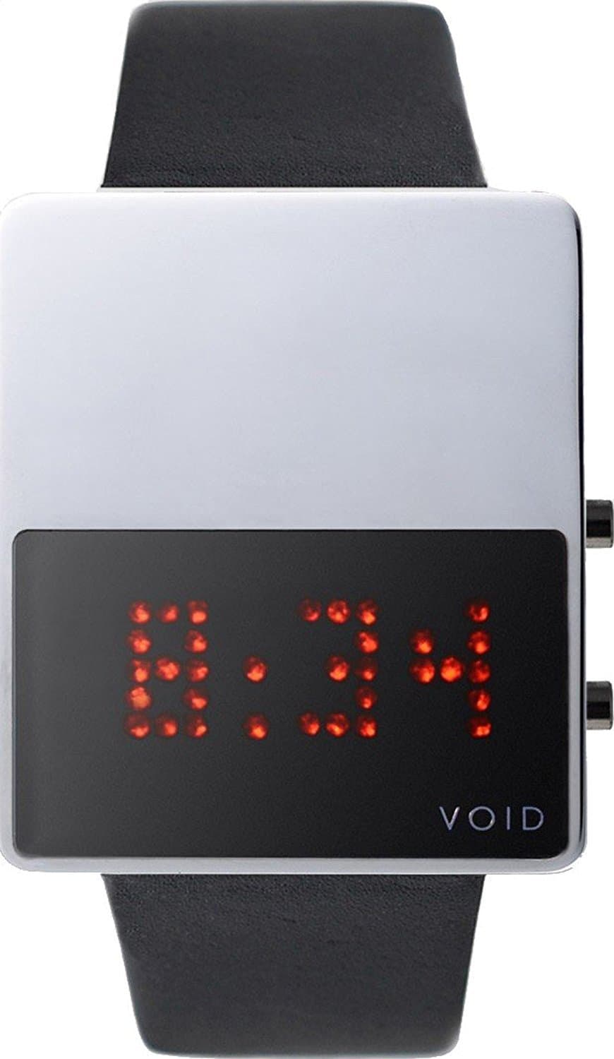 Void Unisex Digital Red LED Stainless Watch - Black Leather Strap - Black Dial - V01LED-PO/BL