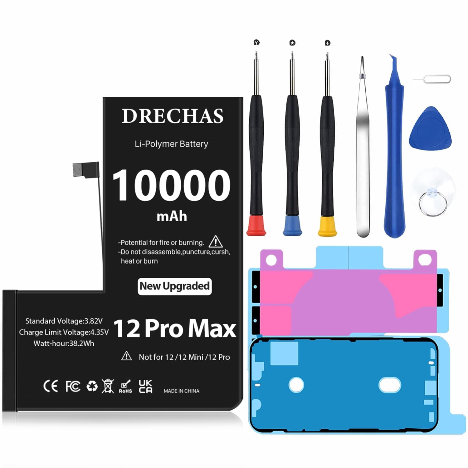 [10000mAh] Battery for iPhone 12 Pro Max, 2026 Capacity 0 Cycle Li-Polymer Replacement Battery for iPhone 12 Pro Max Models A2410,A2411,A2412,A2342 with Complete Professional Repair Tool Kit