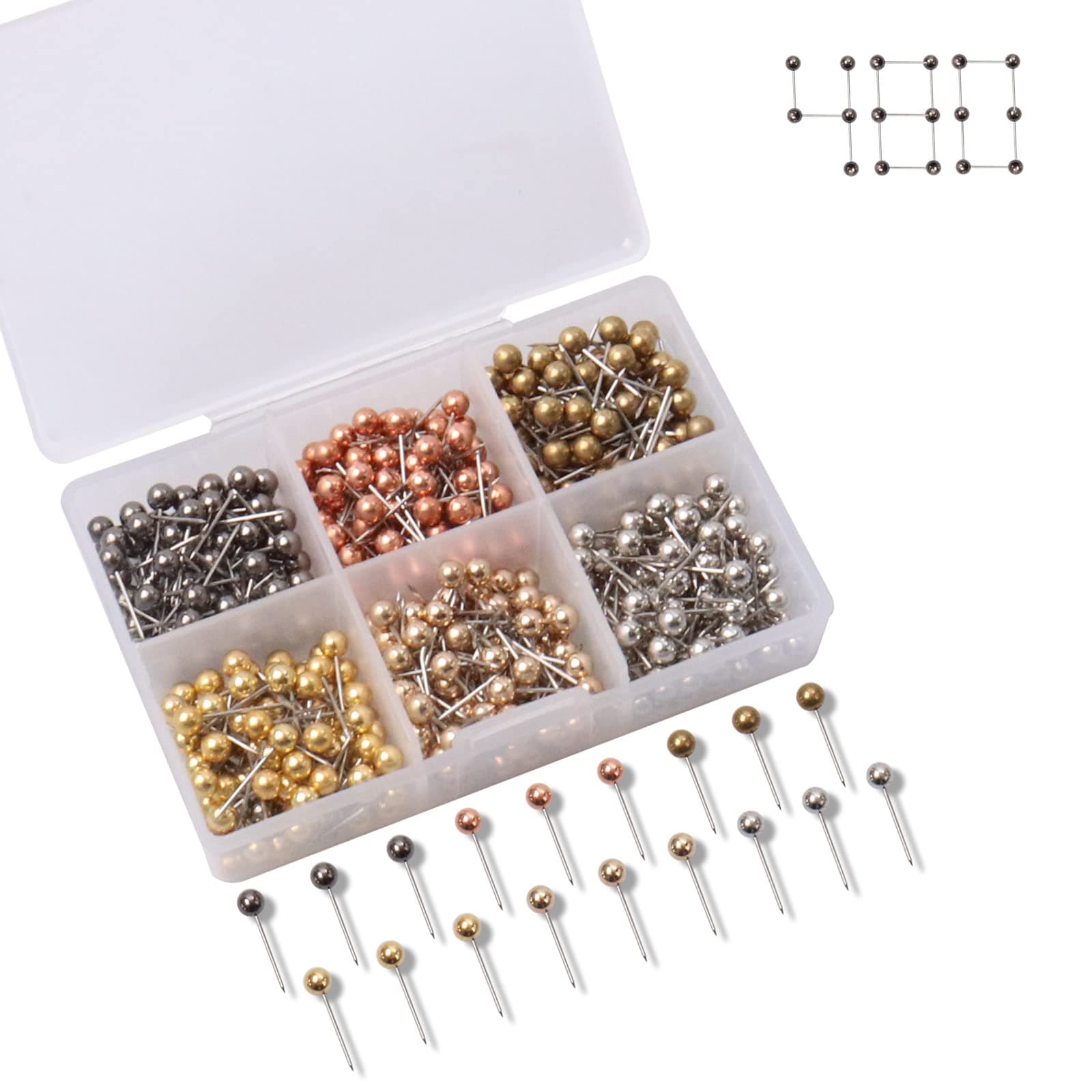 - 480 PCS Push Pins Metallic Color Map Tacks 1/8 inch Round Head with Stainless Point Head Marking Pins for Bulletin Board Map Picture Photo (Six Colors)