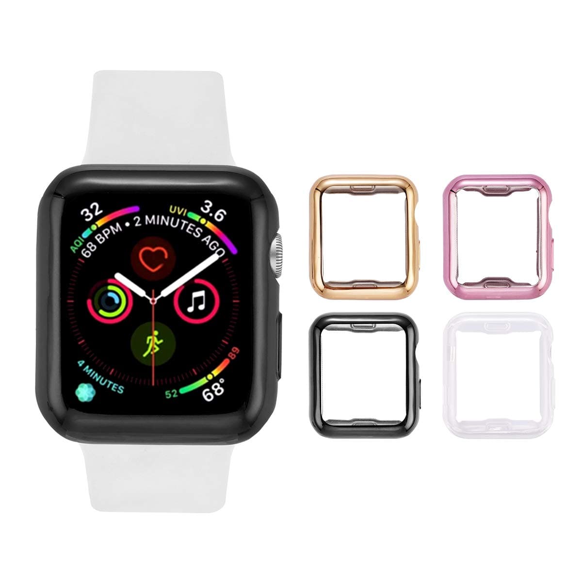 4 Pack 44mm Case Compatible with iwatch Series 6 / SE/Series 5/ Series 4 Screen Protector Overall Protective Ultra-Thin TPU HD Clear Cover - Clear+Black+Gold+Rose Gold