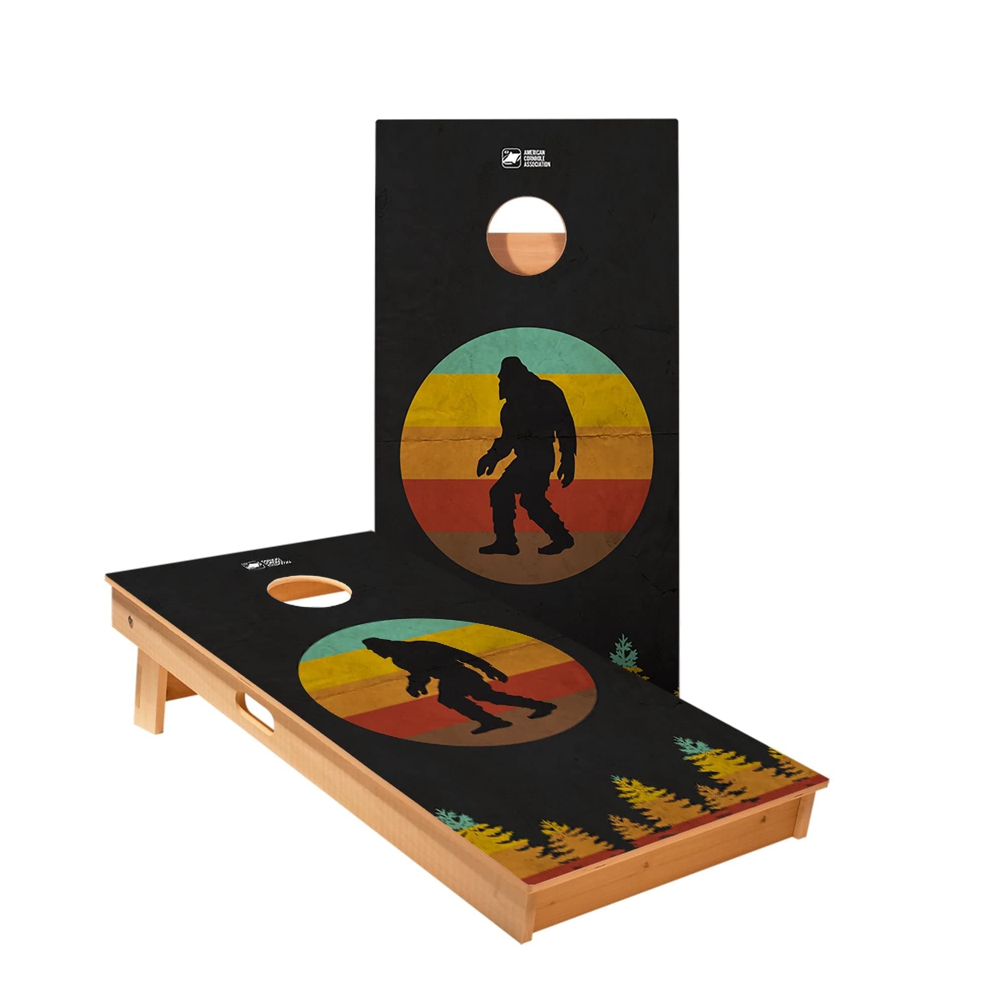 Skip's Garage Retro Sasquatch Cornhole Boards - Regulation Size Solid Wood Cornhole Game - Official ACA Tournament Set