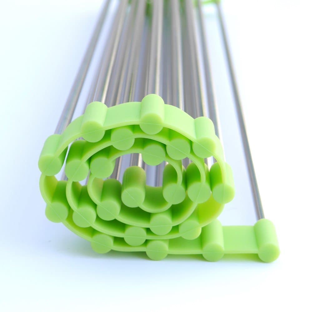 Vanika Roll Up Dish Drying Rack, Anti-Rust Stainless Steel, 18.5 by 16-Inch, Green