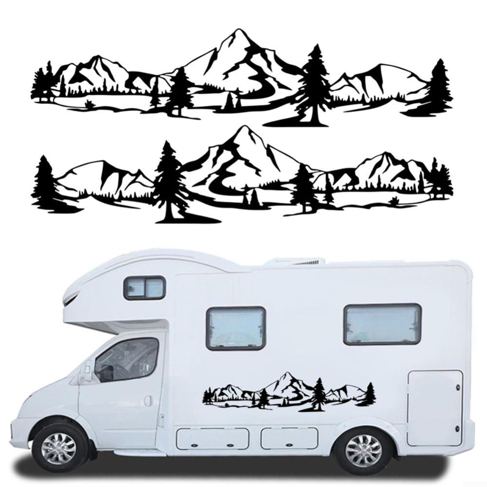 EpheyFIF1 Set Car Automatic Decal Sticker Car Side Door Sticker Car Sticker Mountain Decal Tree Forest Vinyl Graphic Kit for Camper Rv Trailer(Black 100CM/39 inch)