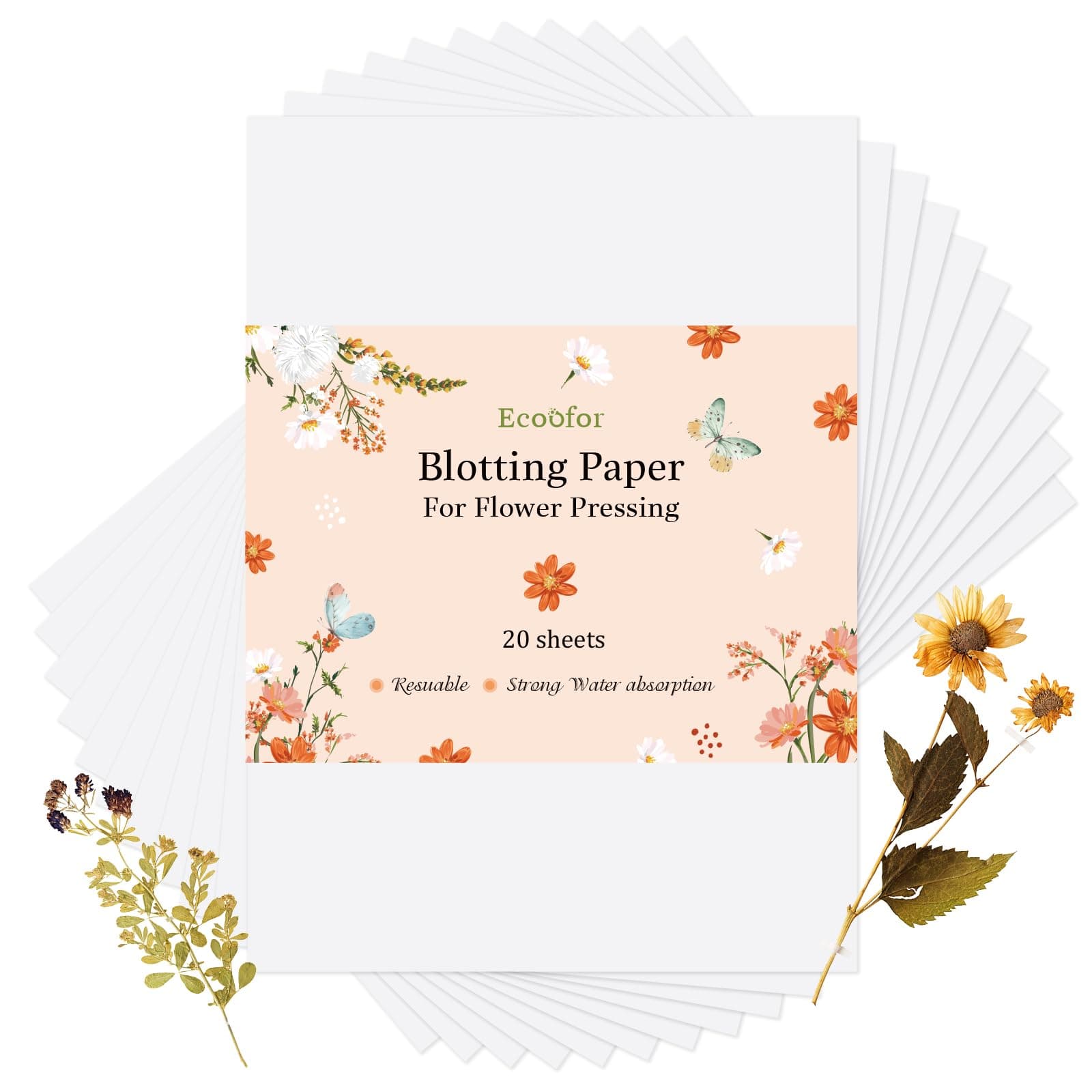 Blotting Paper for Flower Press, 20 Sheets Large A4 Highly Absorbent and Reusable Blotter Paper for Flower Press Paper Craft 8.26 x 11.4 inch