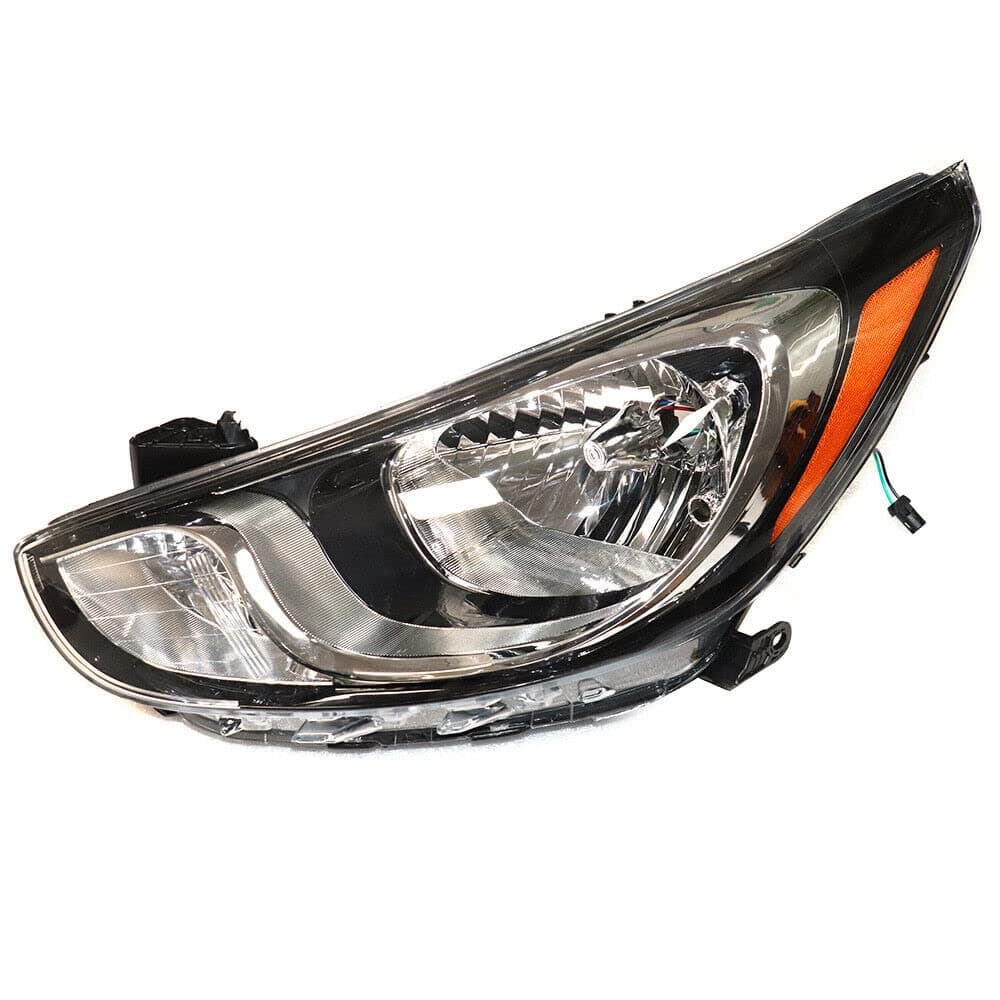 For 2012 2013 2014 Hyundai Accent Halogen Headlights, Headlight Left Driver Side Replacement Transparent Lens Black Housing (Left) (Left Side)