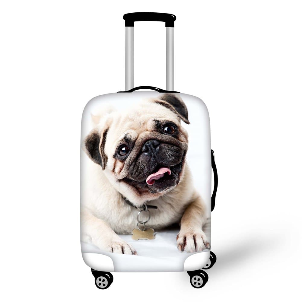 HUGS IDEA Cute Pug Dog Pattern Stretch Fabric Elastic Portable Suitcase Protective Covers for 26/28/30 Incn