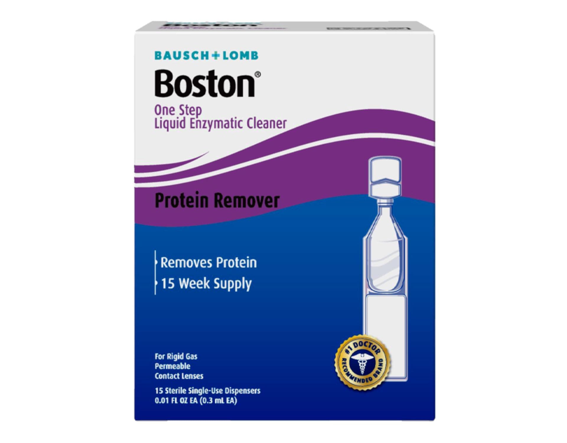 Contact Lens Solution by Boston, One Step Liquid Enzymatic Cleaner, Protein Remover, for Gas Permeable Contact Lenses, 12 Single Use Dispensers