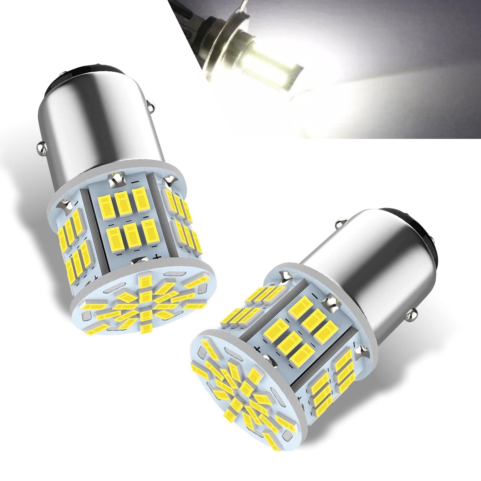 2 Pack 1157 Car LED Turn Signal Light Bulb, Double Contact Design, Super Bright Waterproof Vehicle Lighting Accessory, Universal 7528 2357 2057 BAY15D Automotive Bulb (White Light)