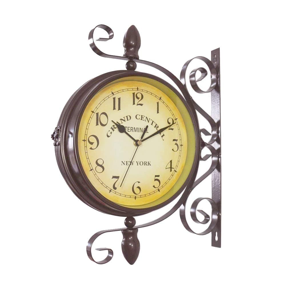 Vintage Double Sided Wall Clock Iron Metal Silent Quiet