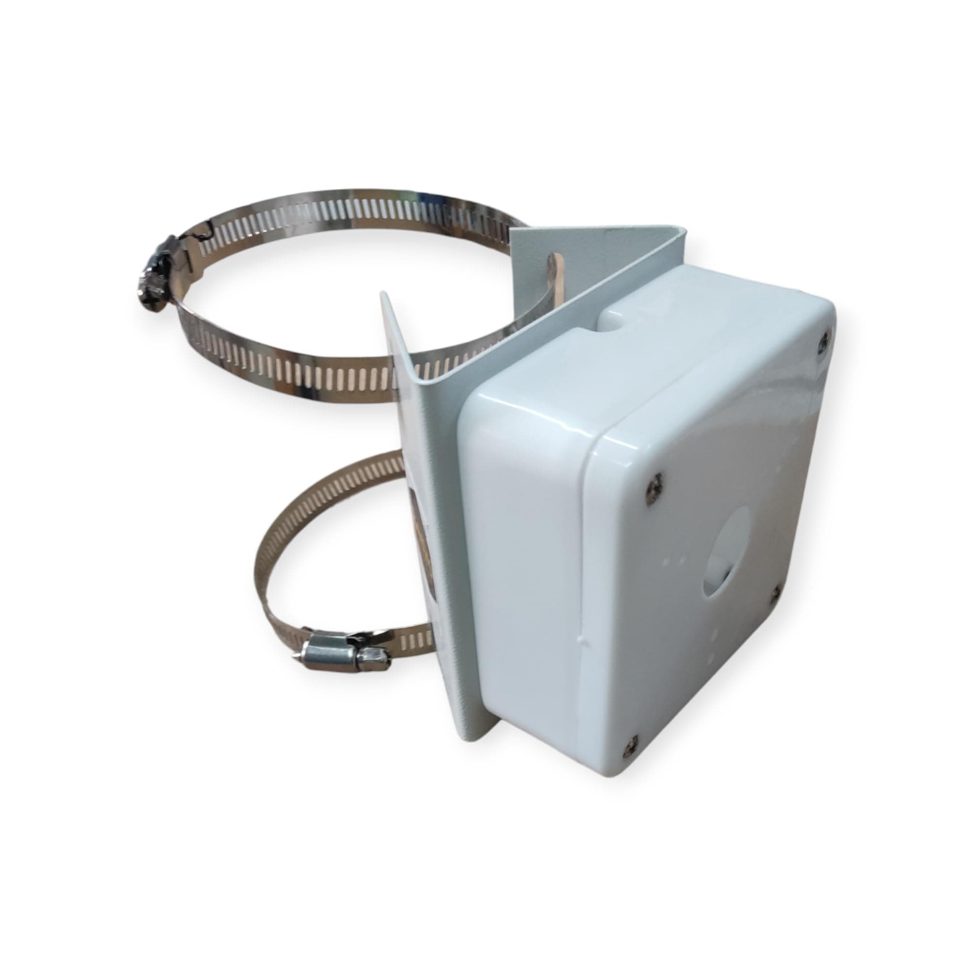 Combo of Pole Mounting clamp Bracket with 2 Nos.100 MM SS Loops (Rings) & 4 Inch Junction Box for CCTV Security Camera Indoor Outdoor Universal Compatible (White)