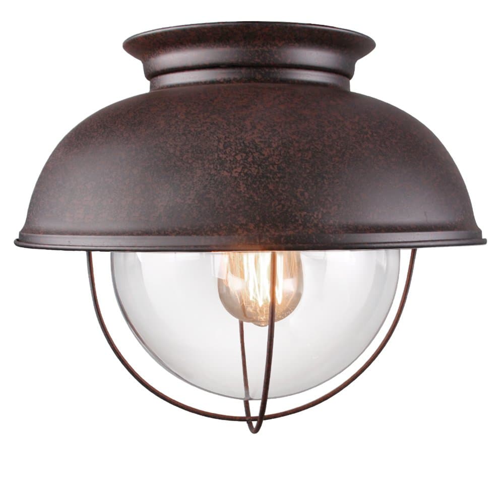 LALUZ Rustic Flush Mount Lighting Distressed Close to Ceiling Light Fixtures, Bronze Finish, 13 inches