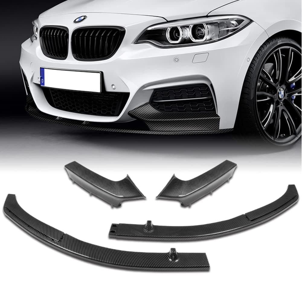 Front Bumper Lip fit for compatible with 2014-2021 BMW 230i M240i 220i M235i (F22/F23) 2-Series, Spoiler Air Chin Body Kit Splitter, Painted Carbon Fiber ABS, (M-Style)