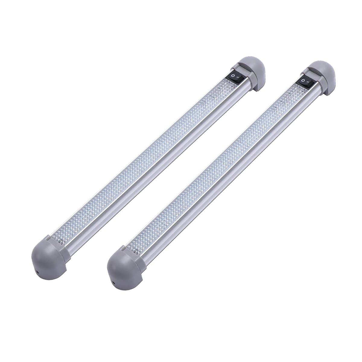 LightronicLED Light Fixture 13.5" Compact Size, 6000K Cool-White Even Diffused Beam, 12V/24V DC, Built-in On/Off Rocker Switch, 180° Pivoting Mounts Aluninum Housing for RV & Enclosed Trailer, 2-Pack