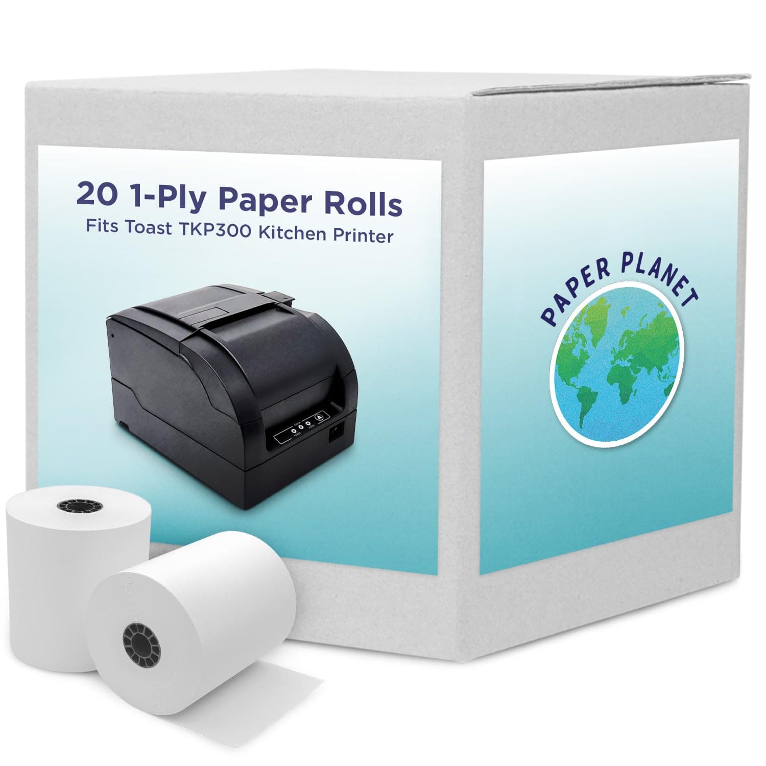 - 1-Ply White Bond Paper for Toast Kitchen Printer by Paper Planet | 20 Rolls | Compatible with TKP300 SNBC BTP-M300