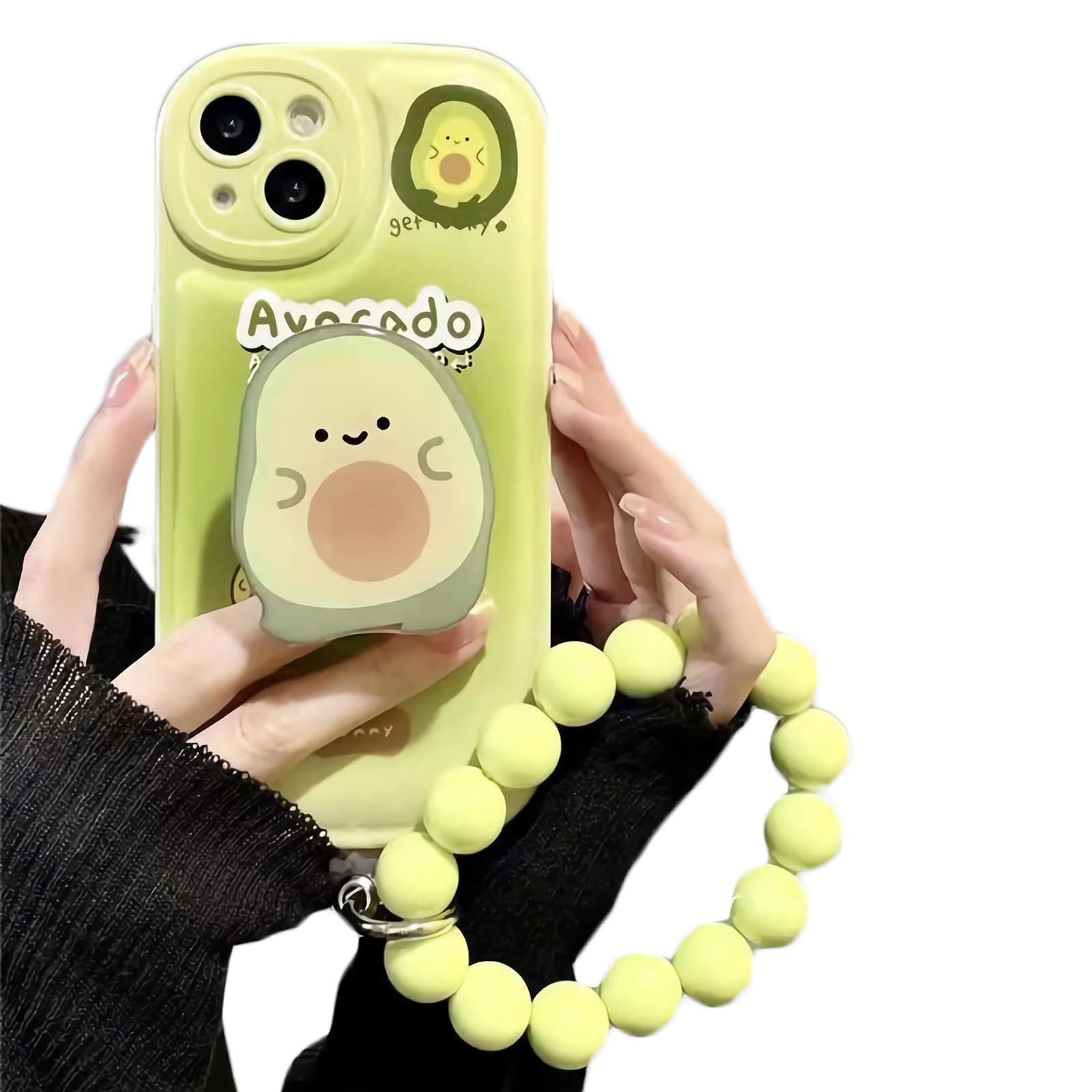 SeconddogCompatible with iPhone 13 Case, Cute Cartoon Avocado Graphic Avocado Bracket Stand Bracelet Design for iPhone 13 6.1 inch