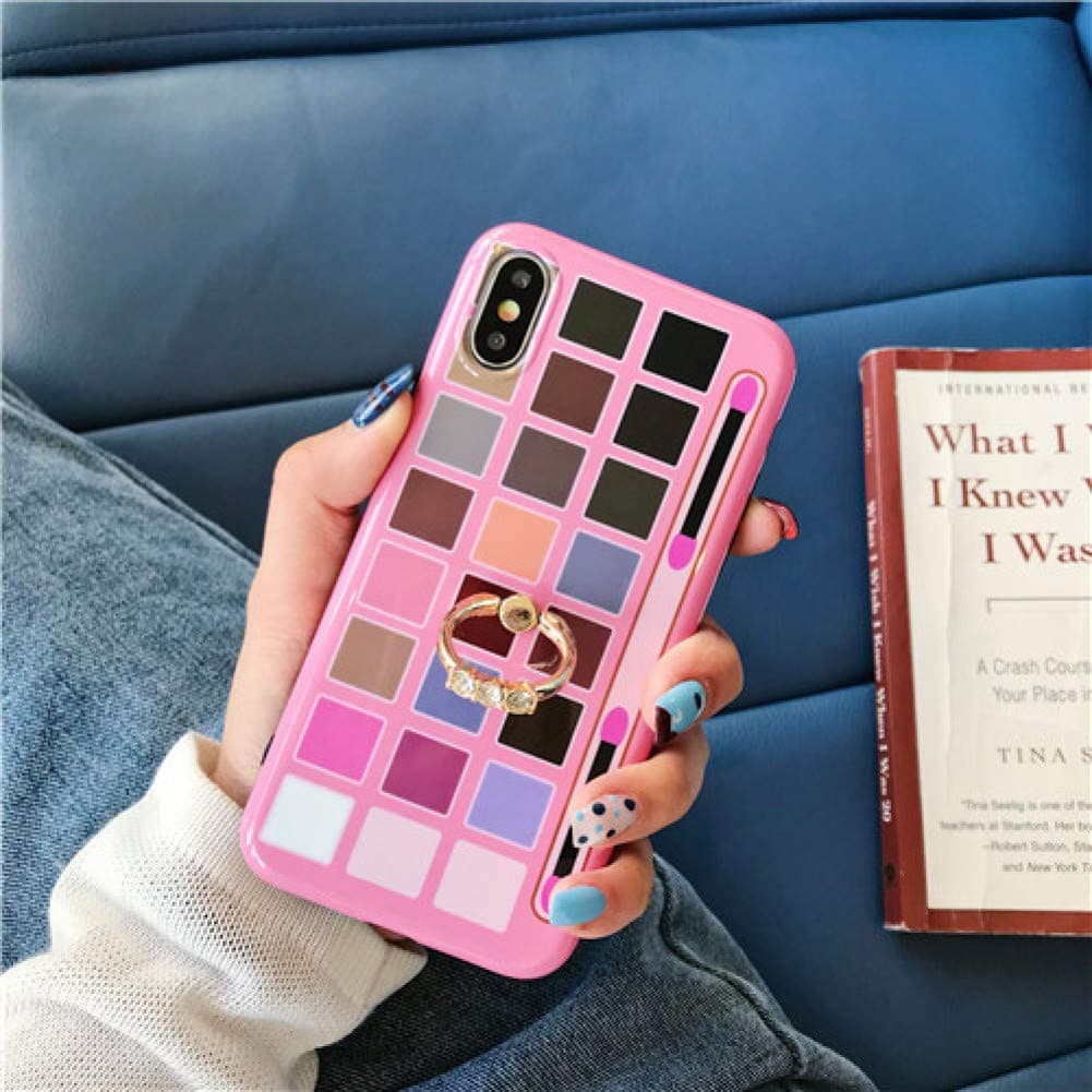 Phone Case Palette Eyeshadow Makeup Phone Case For iphone XS Max XR X XS 6 6s 7 8plus Silicone Rose Back Cover With Fing Ring Gift