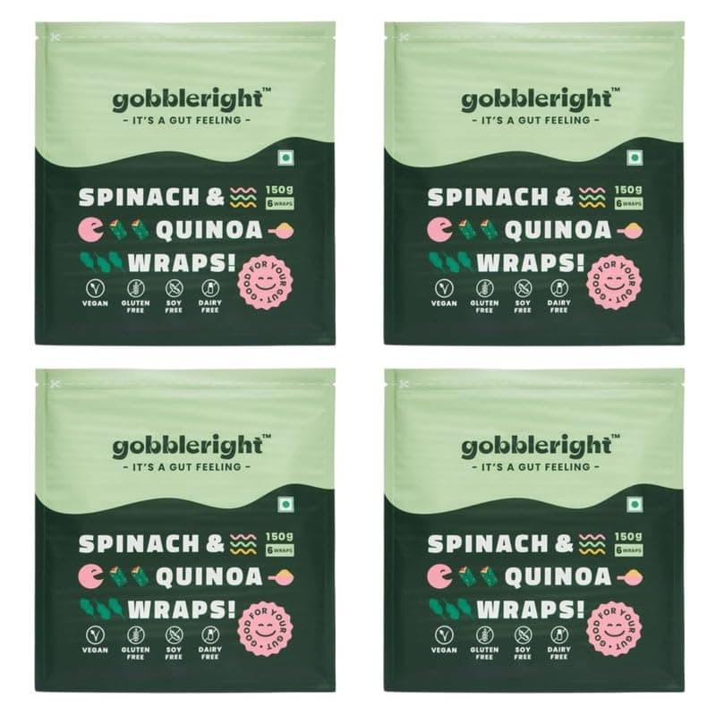 - GOBBLERIGHT Spinach & Quinoa Wrap 150g (6 Wraps - Pack of 3) | Low GI & High in Protein | Plant Based & Fibre Packed | Gluten Free & Vegan | Healthy Frozen Tortilla for Burrito, Wraps, Tacos