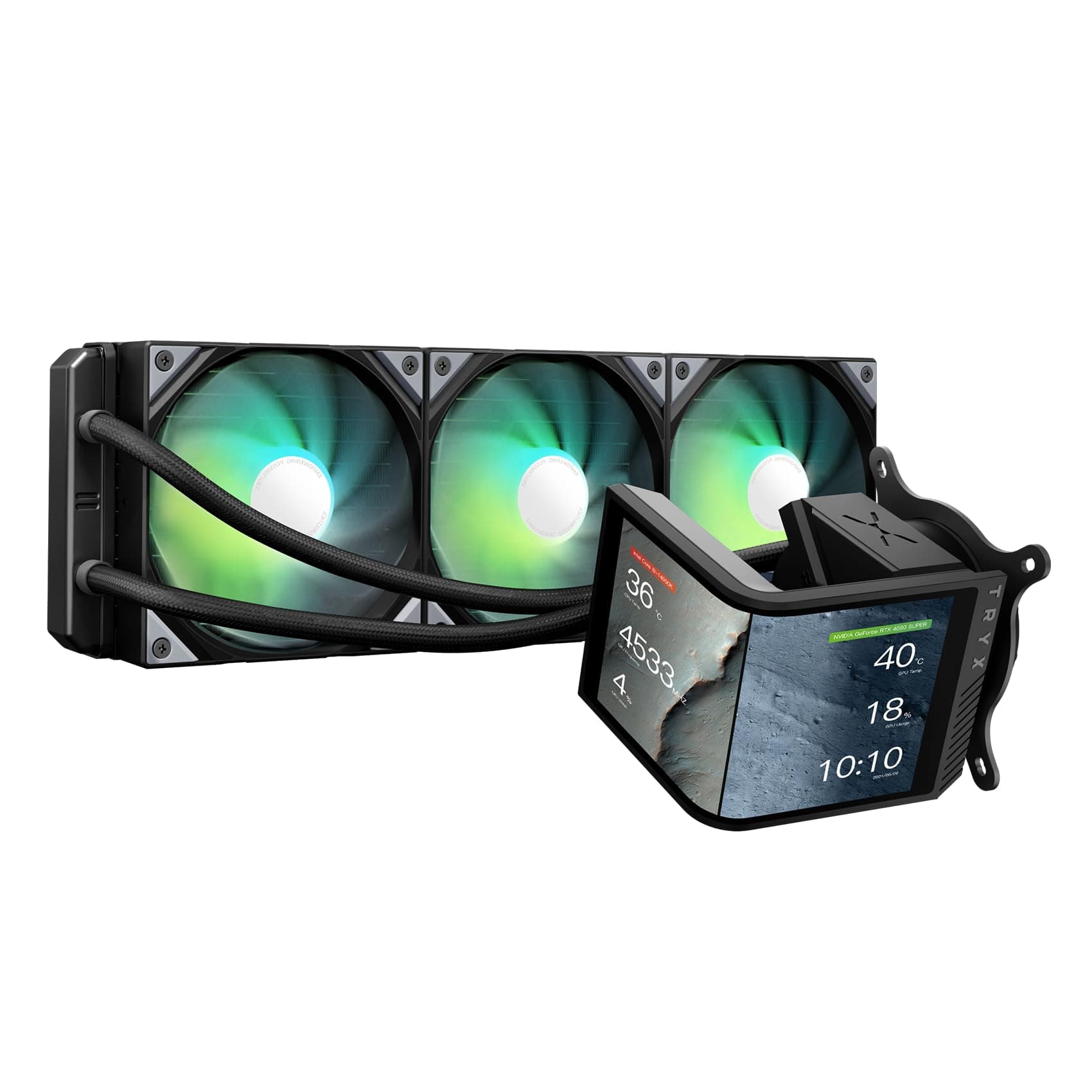 TRYX Panorama SE 360 ARGB 360mm AIO Rotatable 6.5'' AMOLED Curved Screen 3D Anamorphic Effect Customizable AIO Cooler 360mm Asetek Adela 280w TDP ARGB Fan Intel LGA 1851/1700/1200/115X AMD AM5/AM4