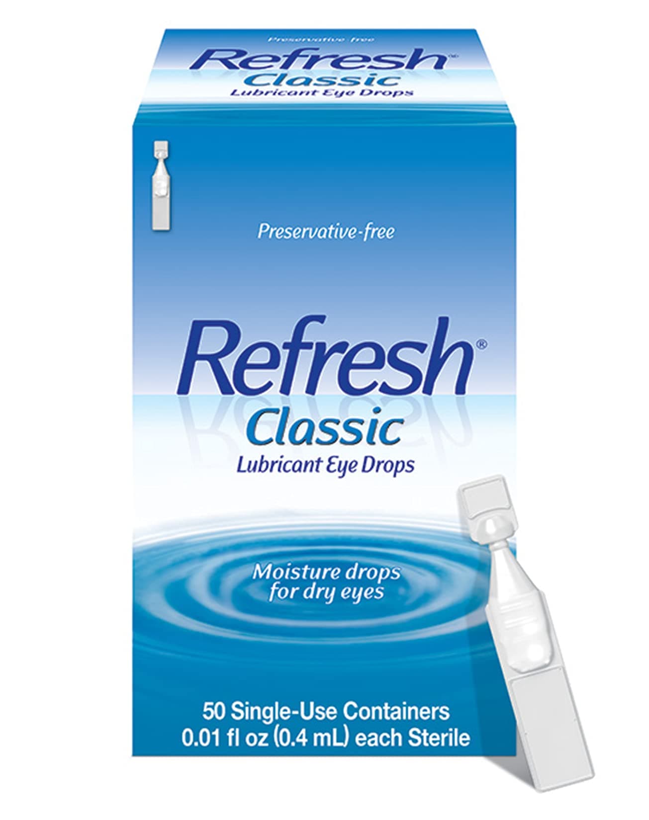 Classic Lubricant Eye Drops For Dry Eyes, Preservative-Free,0.01 Fl Oz Single-Use Containers, 50 Count