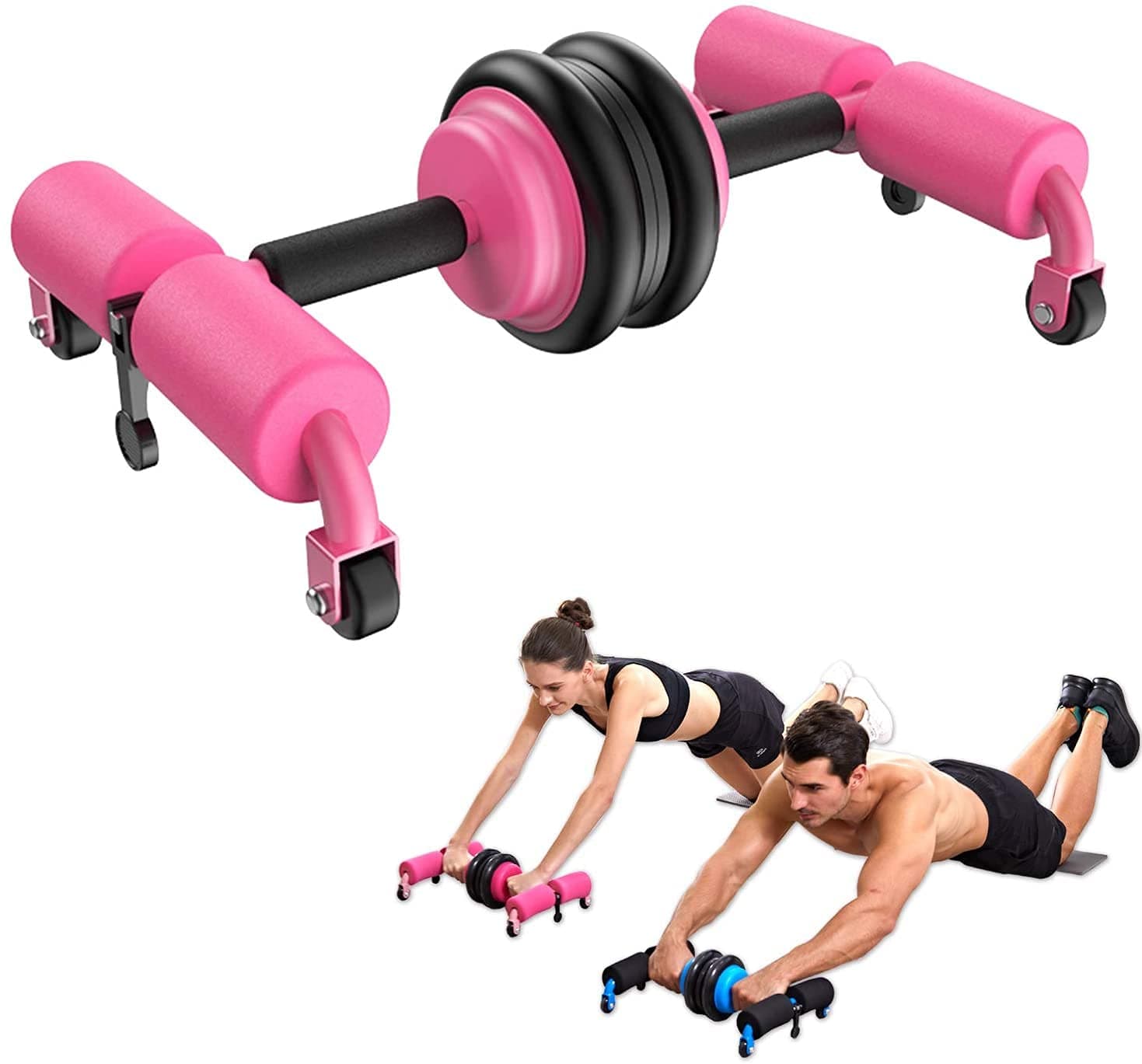 TOAVIRoller Wheel Exercise Equipment AB Wheel Roller Kit Abdominal Wheel Set with Push-Up Bar Jump Rope Hand Gripper Spring Exerciser and Knee Pad Home Gym (Color : Black)