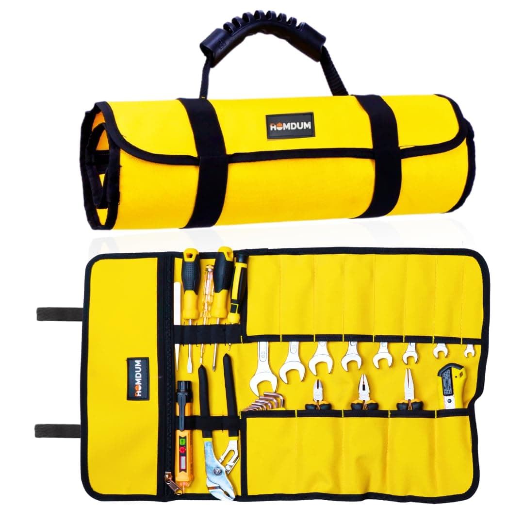 Tool Bag Tools Storage Bag Portable Roll Up,Heavy Duty Tool Organizer Portable Tool Organizer Tool Storage Pouch watrerproof for Electrician Plumber and Technecian (Yellow)