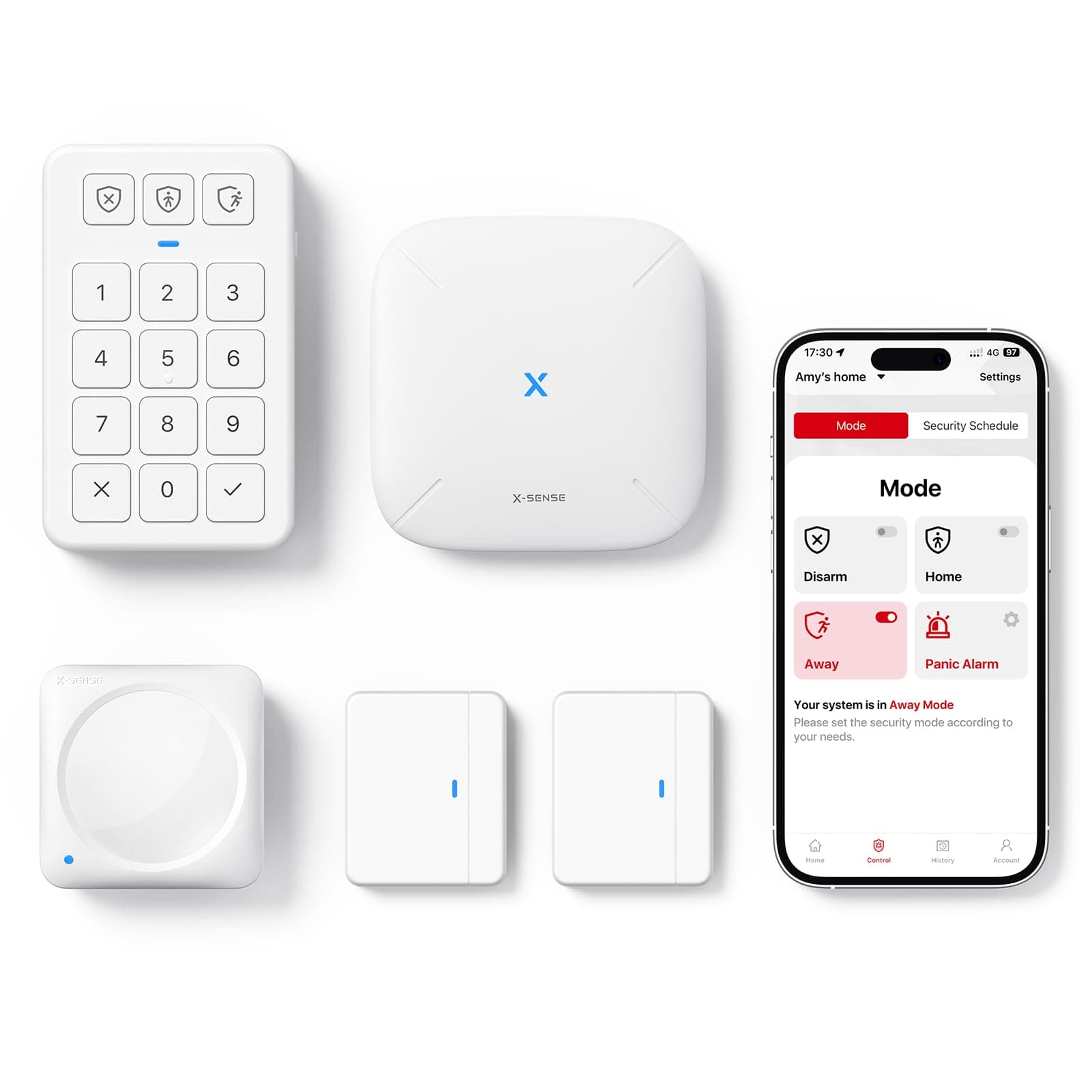 Smart Home Security Systems, Wireless alarm systems, Works with Alexa, Supports Mobile App Alerts, Includes 1 Base Station, 2 Door Alarms, 1 Motion Alarm, 1 Keypad, AS05