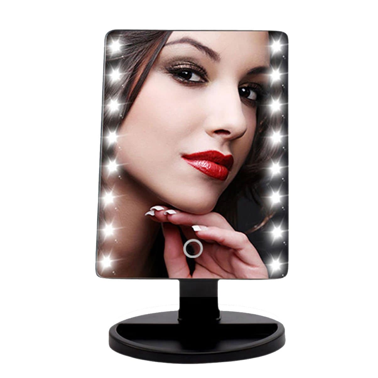 KOZYHOUSE LED Lighted Makeup Mirror, Makeup Organizer, Cordless Vanity Mirror,Touchable Screen with Brightness Adjustable,Lighted with dimmer for Waxing, Flossing,2 switches Control only(Black,1Pack)
