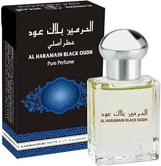 Al Haramain Black Oudh 15ml Non-Alcoholic Perfume Oil | Long Lasting Oriental Woody Fragrance for Men & Women | Roll On Pure Attar with Musk, Amber, Patchouli & Vanilla