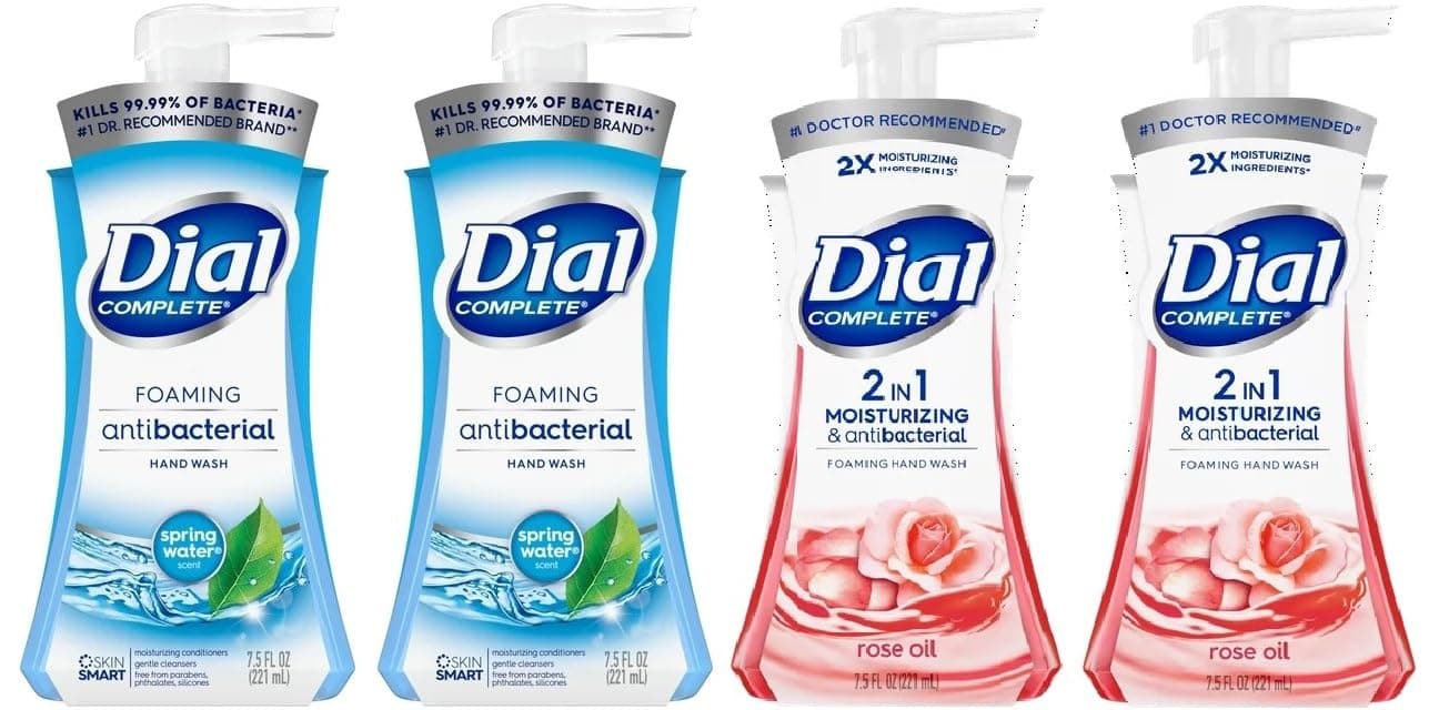 DialComplete Antibacterial Foaming Hand Wash Variety Pack, (2) Spring Water and (2) Rose Oil, 7.5 Fl Oz (4 Pack)