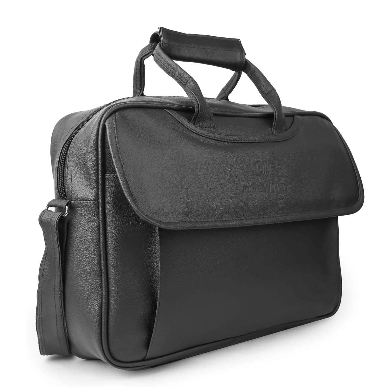 PureWildLeather Laptop Briefcase Messenger Organizer Bag/Shoulder Sling Office Bag for Men & Women 16 X 12 X 4 CM