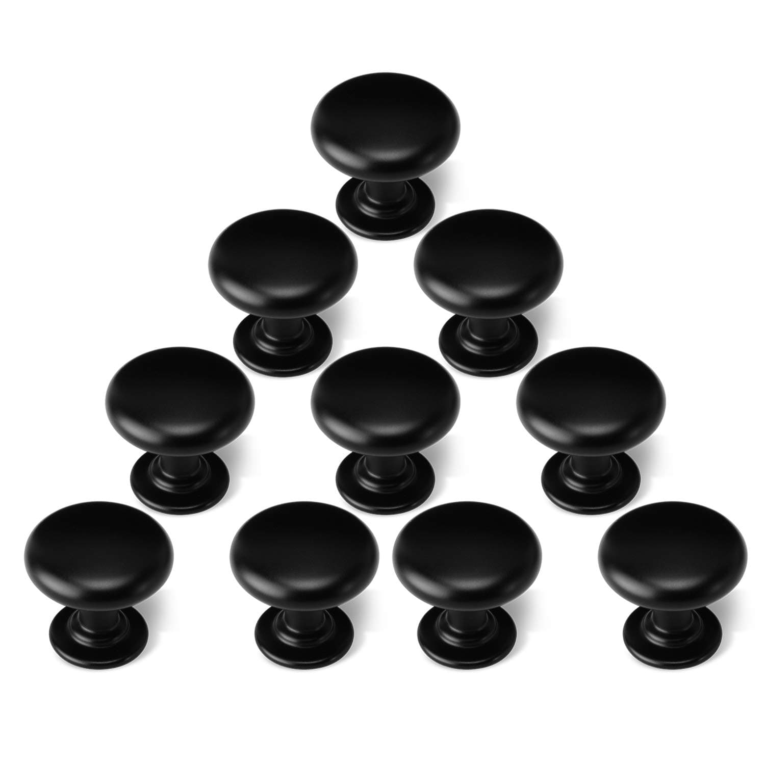 Douper 10PCS Black Cabinet Door Knobs, Matted Round Mushroom 25mm Pull Handles Zinc Alloy Knobs Hardware for Chest of Drawer Kitchen Cupboard Wardrobe Furniture with Screws, 1-1/10in Diameter