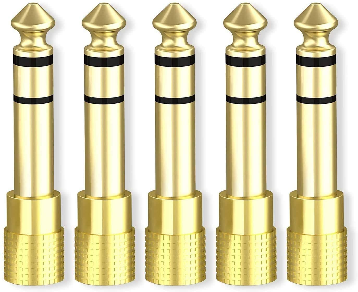 ABLEWE Headphone Stereo Adapter,6.35mm 1/4 inch Plug to 3.5mm 1/8 inch Male to Female Gold Plated Audio Jack Adapter(5 Pack)