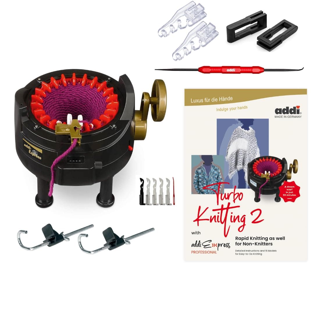 New Improved Version Of addi Express Professional Knitting Machine Extended Edition With Improved Row Counter, Pattern Book, Express Hook, Replacement Needles and 2 Stopper