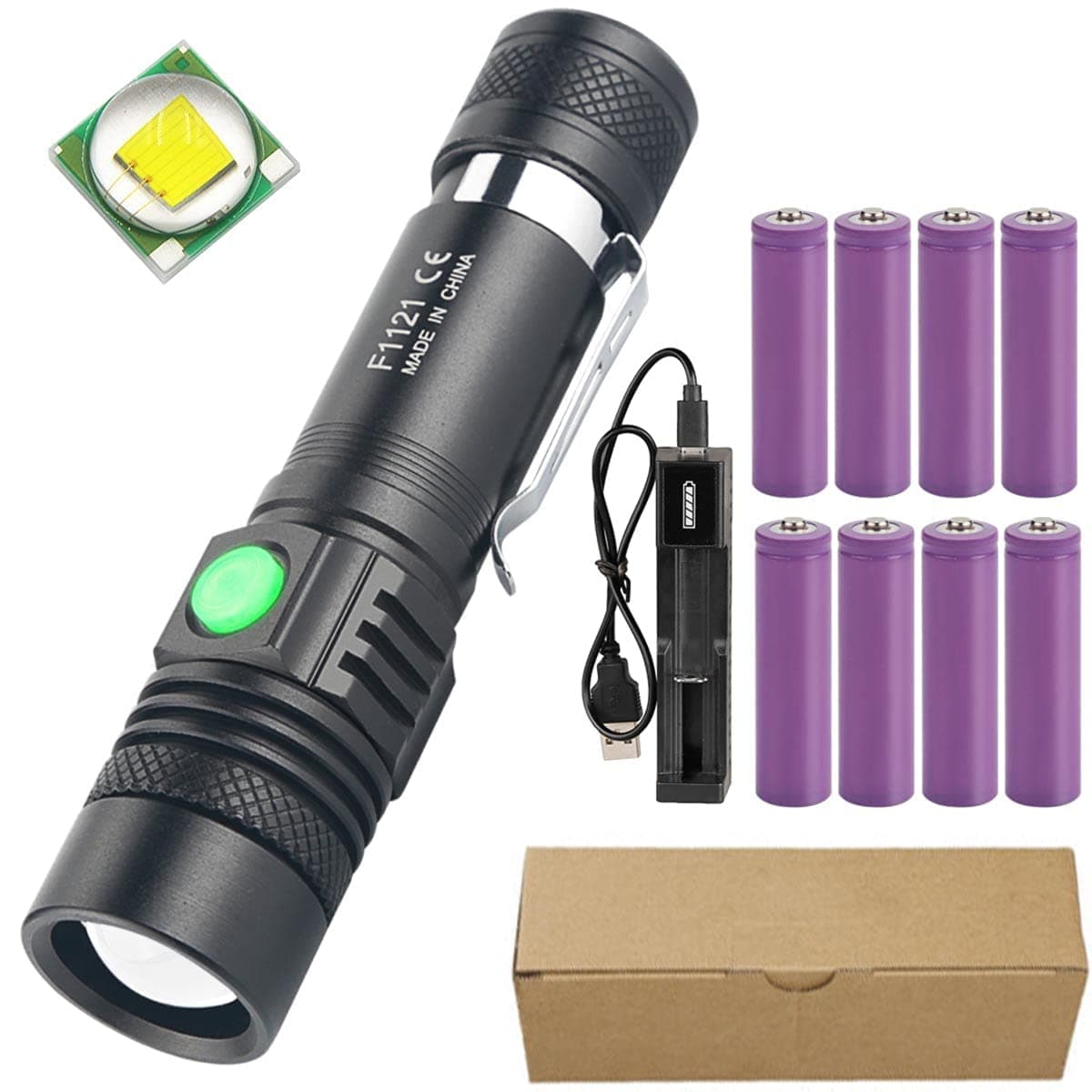 X.Store Torches LED Super Bright, Rechargeable Torch with 8 Pack 1865O Battery, USB Adjustable Focus IPX5 Waterproof Flashlight,1200lm Pocket-Size Small Torch for Camping Hiking Travel Emergency Use