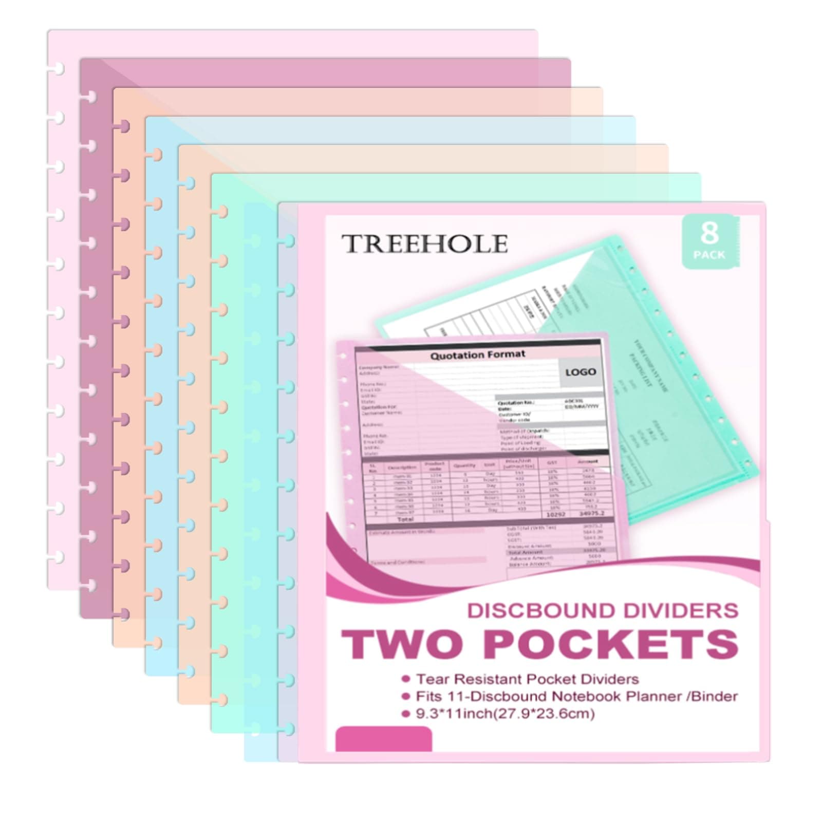 8 PCS Discbound Dividers Letter Size Disc Planner 2 Pocket Fit Letter Size 8.5" x 11" Paper Notebook with Pockets 11 Disc Folder for Office Home School (8)