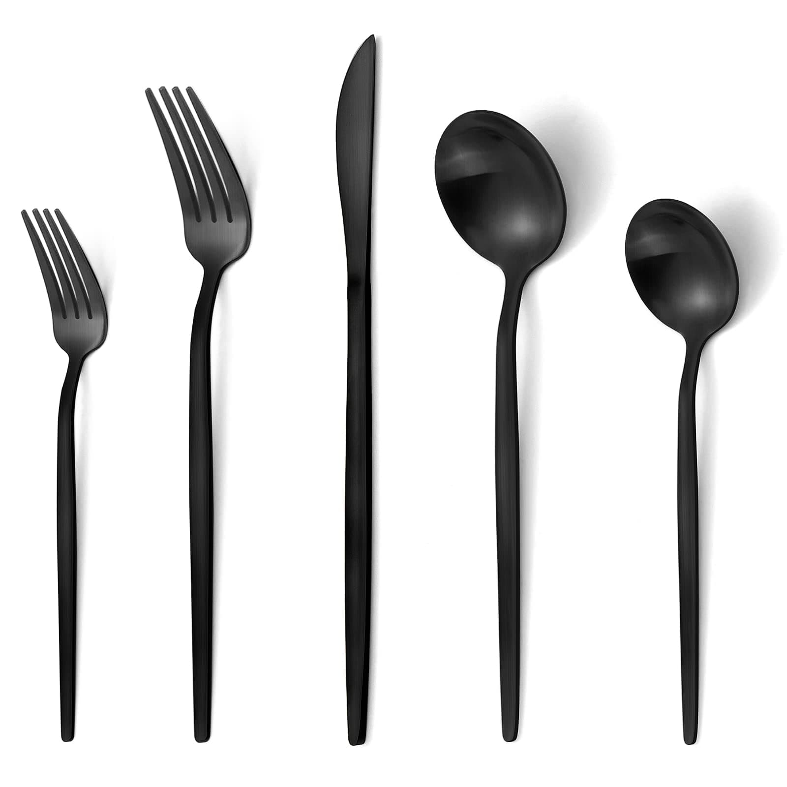 Matte Black Silverware Set, VANVRO 20-Piece Stainless Steel Flatware Set, Satin Finish tableware Cutlery Set, Service for 4, Home and Restaurant, Dishwasher Safe