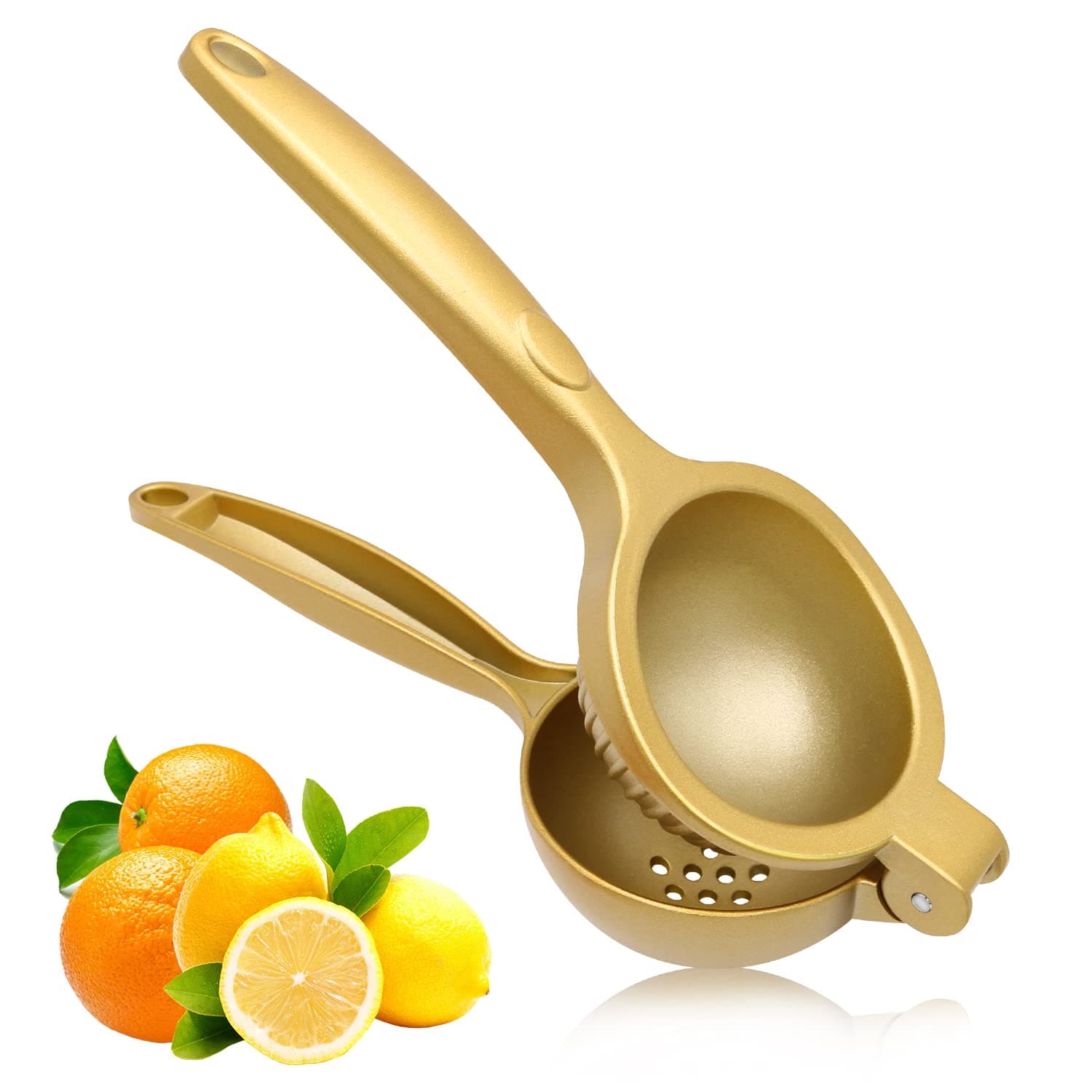 Lemon Squeezer, Heavy Duty Zinc Alloy Manual Citrus Juicer and Lime Squeezer, Handheld Fruit Press for Maximum Juice Extraction, Easy to Clean Metal Hand Juicer for Cooking & Cocktails, Gold