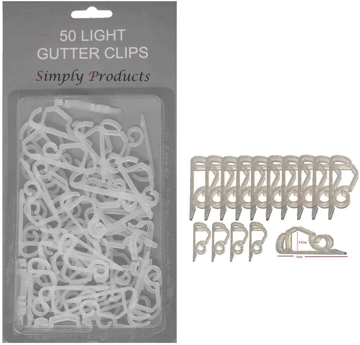 50 Gutter Hooks for Hanging Outdoor Christmas Xmas String Lights/Rope Lights Gutter Clips (Clear)
