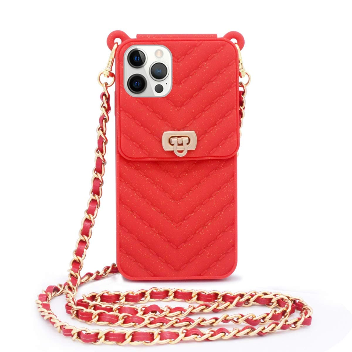 LUVICompatible with iPhone 12 Pro Max Wallet Case with Crossbody Strap Lanyard Neck Strap Credit Card Holder with Purse Handbag Shoulder Strap Silicone Rubber Soft Protection Cover Red