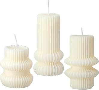 MTLEE 3 Pcs Small Ribbed Pillar Candles Ribbed Candle Soy Wax Scented Pillar Candle Aesthetic Candle Modern Geometric Candle Tall Pillar Candle Modern Home Decor for Bathroom Living Room(White)