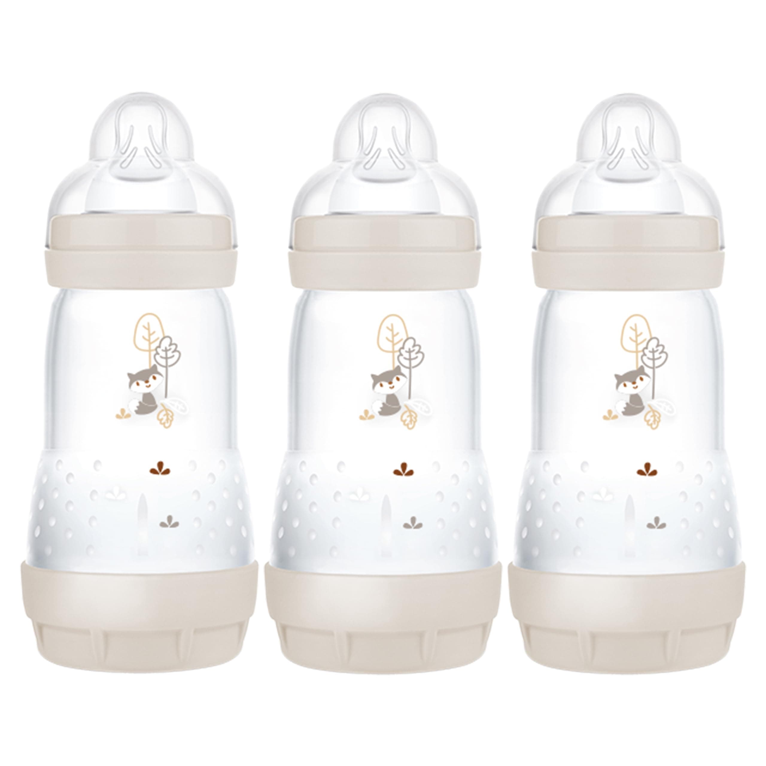 Easy Start Self Sterilising Anti-Colic Bottle Pack of 3 (3 x 260 ml), MAM Baby Bottles with Medium Flow Teats Size 2, Newborn Essentials, Seashell (Designs May Vary)